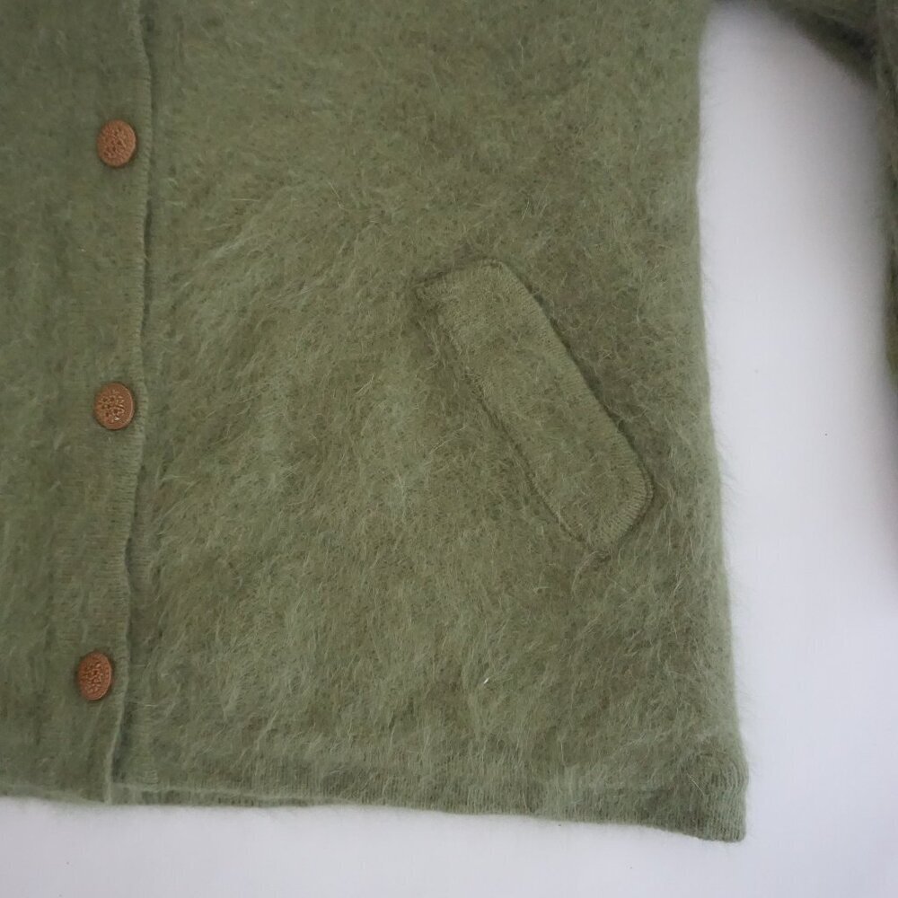 Vintage Carrie A Lee Olive Green Angora Button Up Sweater Cardigan M L - Picture 5 of 9